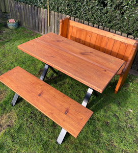 Pine pew, painted or stripped, table and bench. Made from reclaimed pews.