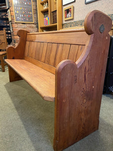 Pew, table and bench to match. Reclaimed Pitch pine. Bespoke sizes available.