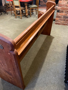 Pew, table and bench to match. Reclaimed Pitch pine. Bespoke sizes available.