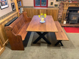 Table made from reclaimed pitch pine pews. Bespoke sizes available.