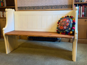 Pine pew, painted or stripped, table and bench. Made from reclaimed pews.