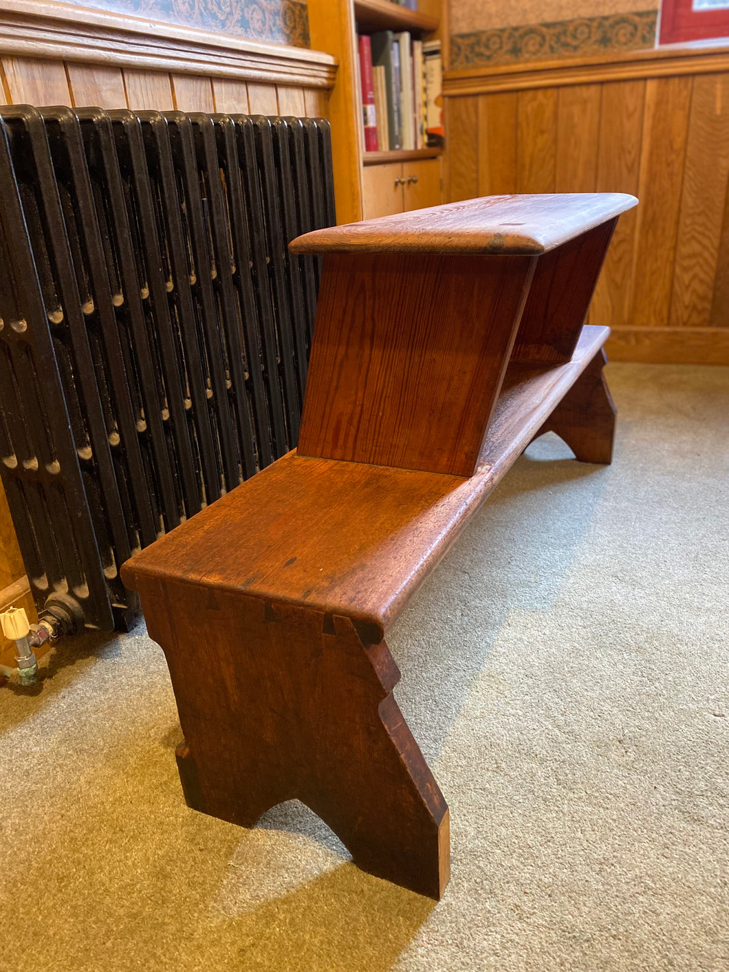 Two height pitch pine organ bench.