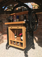 Load image into Gallery viewer, Unique drinks station for gin, wine or cocktails made from a mangle and solid oak