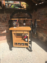 Load image into Gallery viewer, Unique drinks station for gin, wine or cocktails made from a mangle and solid oak