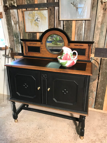 Washstand, dressing table, cupboard, upcycled, black and gold