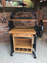 Load image into Gallery viewer, Unique drinks station for gin, wine or cocktails made from a mangle and solid oak